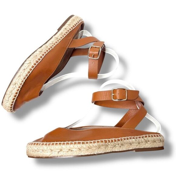 Stuart Weitzman Toga Cognac Brown Leather Ankle Wrap Espadrille Women’s Size 7 M - Picture 7 of 13